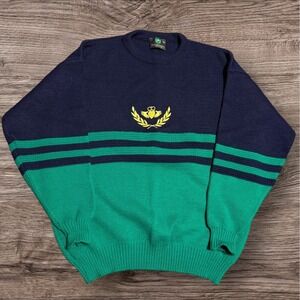 Emerald Isle Mens Sweater M Embroidered Claddagh Made in Ireland Preppy